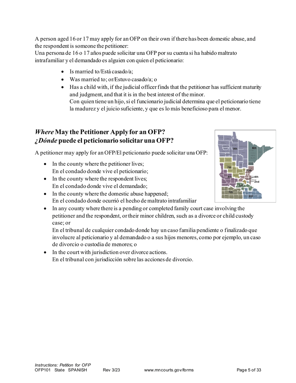 Form OFP101 Instructions - Asking for an Order for Protection (Ofp) - Minnesota (English / Spanish), Page 5