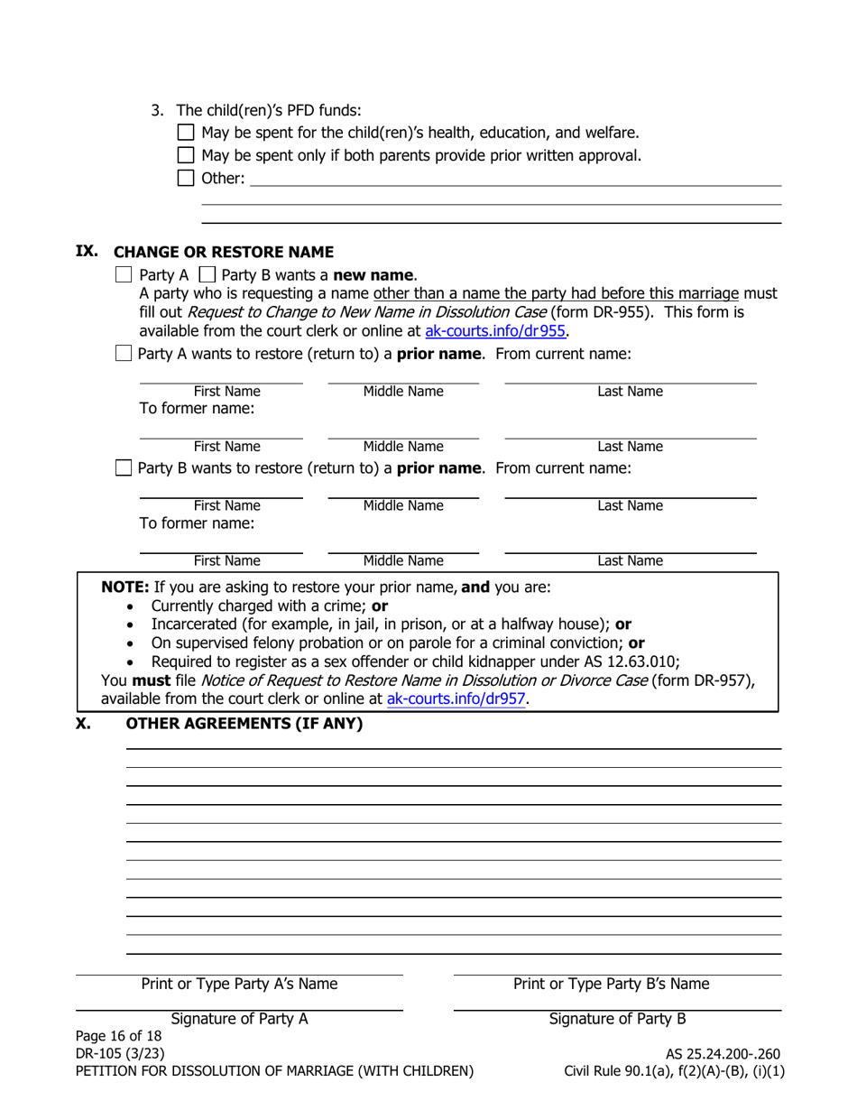 Form DR-105 Petition for Dissolution of Marriage (With Children) - Alaska, Page 16