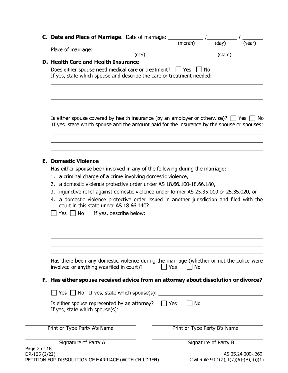 Form DR-105 Petition for Dissolution of Marriage (With Children) - Alaska, Page 2