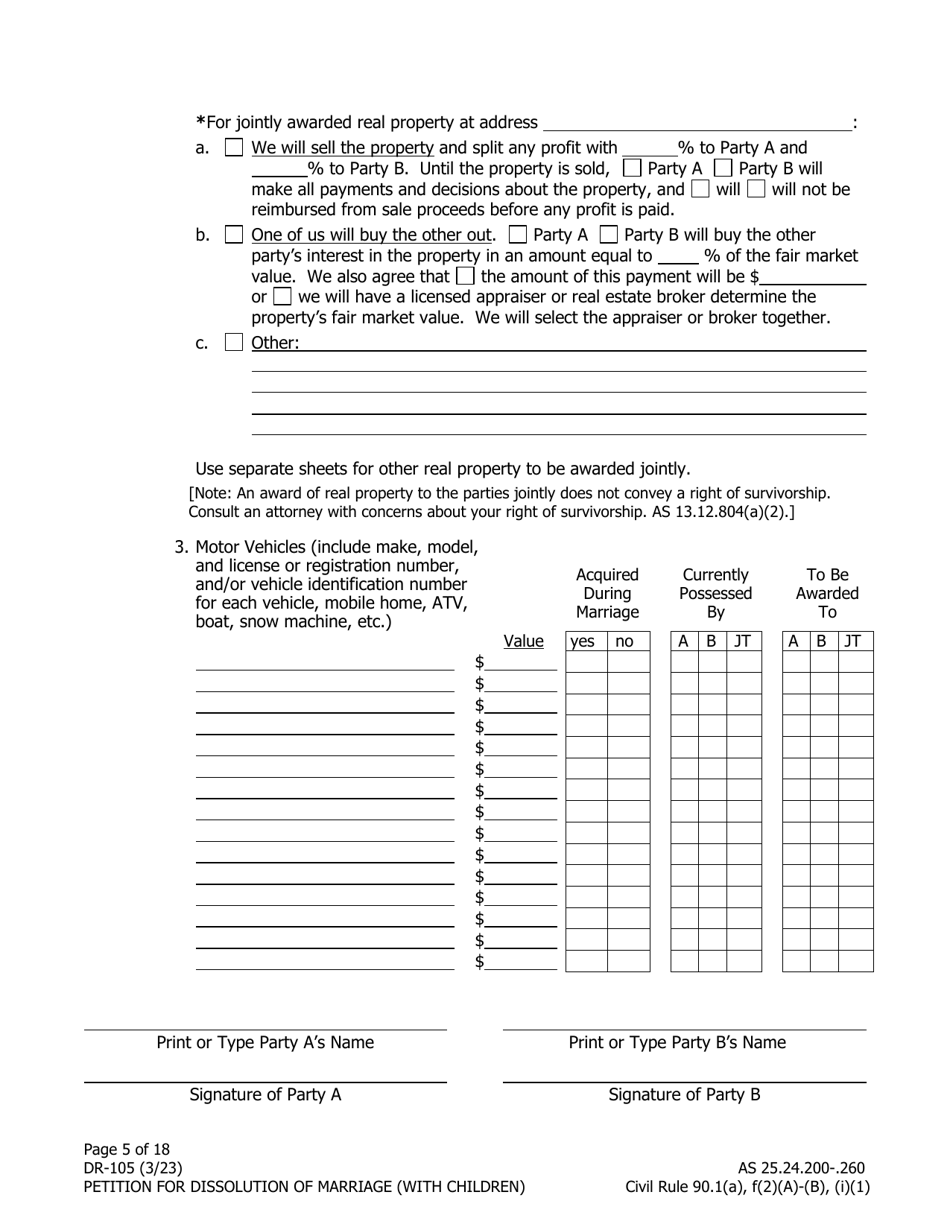 Form DR-105 Petition for Dissolution of Marriage (With Children) - Alaska, Page 5