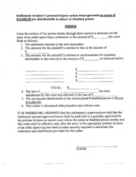Document preview: Settlement Order - Minor's Personal Injury Action Where Proceeds in Excess of $10,000 Are Distributable to Minor or Disabled Person - Cook County, Illinois