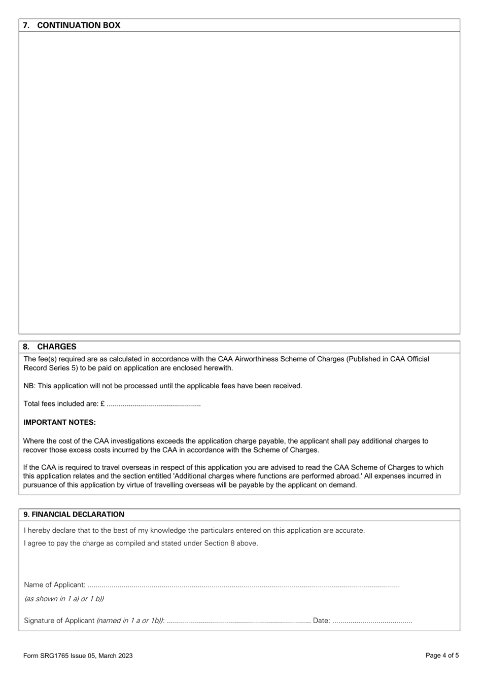 Form SRG1765 Application for the Issue of or a Change to a UK Design Organisation Approval (Doa) or Alternative Procedures to Doa (Adoa) in Accordance With Part 21 - United Kingdom, Page 4