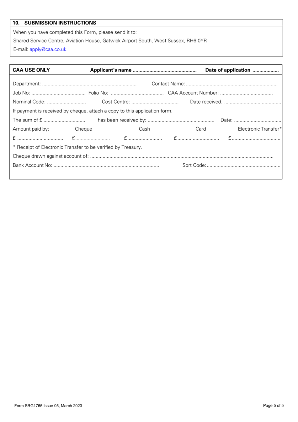 Form SRG1765 Application for the Issue of or a Change to a UK Design Organisation Approval (Doa) or Alternative Procedures to Doa (Adoa) in Accordance With Part 21 - United Kingdom, Page 5