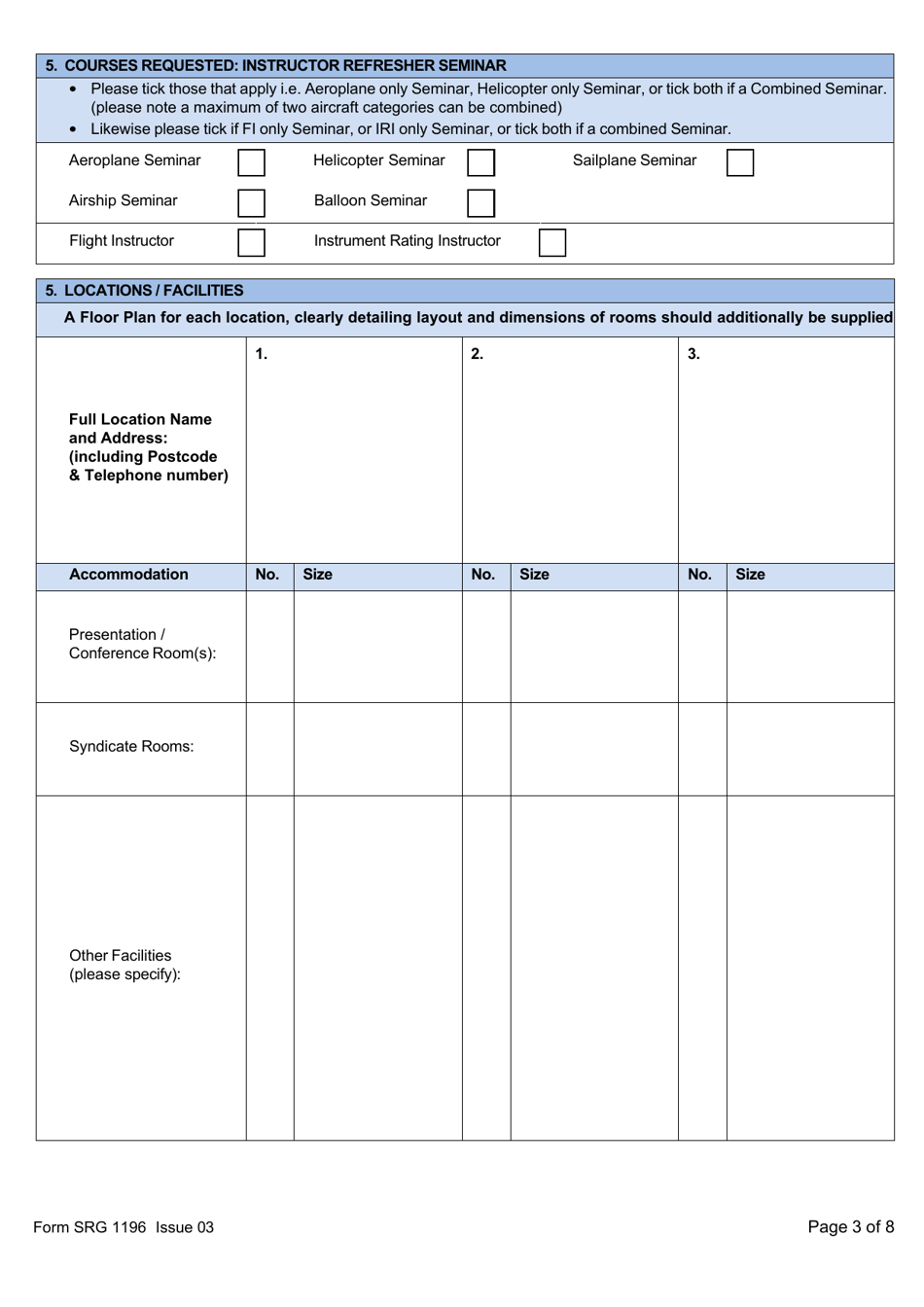 Form SRG1196 Application for Approval or Change to Approval to Conduct Instructor Refresher Seminars Under UK Aircrew Regulation Annex VII - Part-Ora - United Kingdom, Page 3