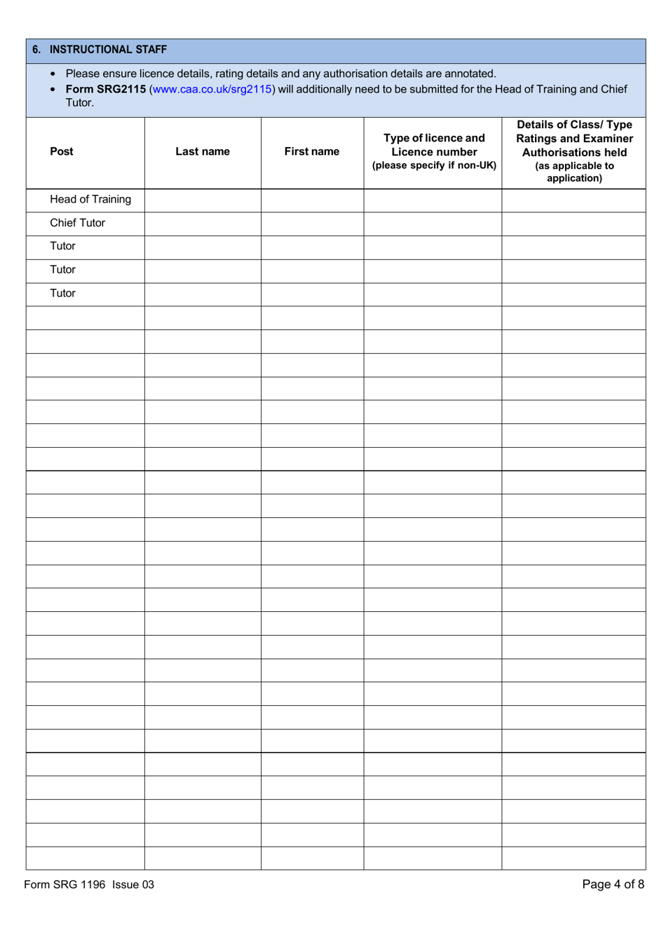 Form SRG1196 Application for Approval or Change to Approval to Conduct Instructor Refresher Seminars Under UK Aircrew Regulation Annex VII - Part-Ora - United Kingdom, Page 4