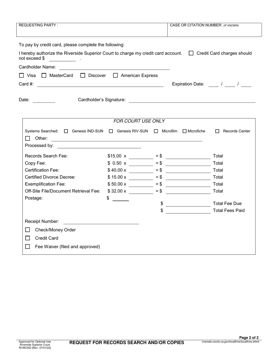 Form RI-MC002 Download Fillable PDF or Fill Online Request for Records ...