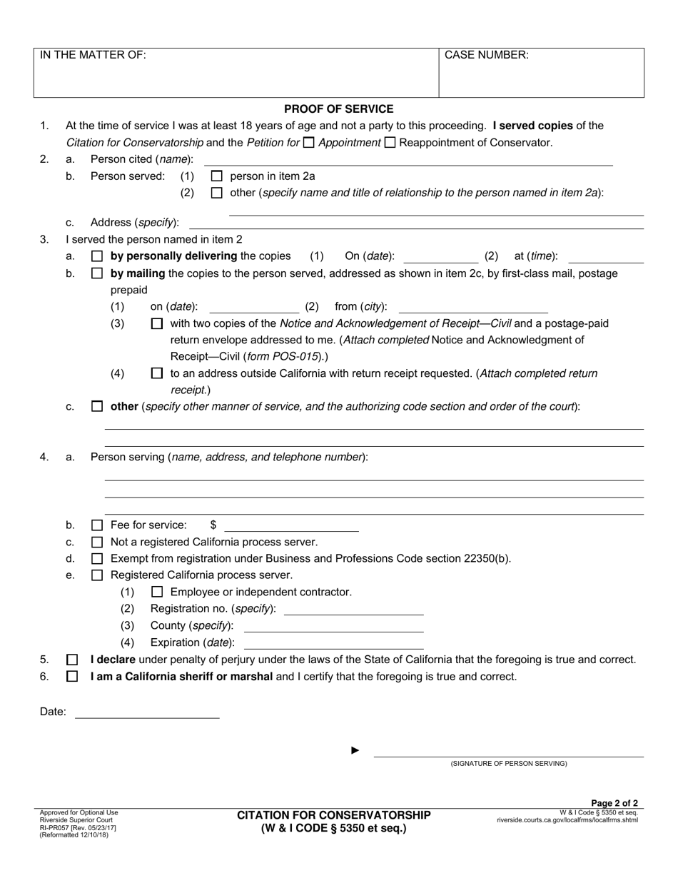 Form RI-PR057 Citation for Conservatorship (Lps) (W  I Code 5350 Et. Seq.) - County of Riverside, California, Page 2