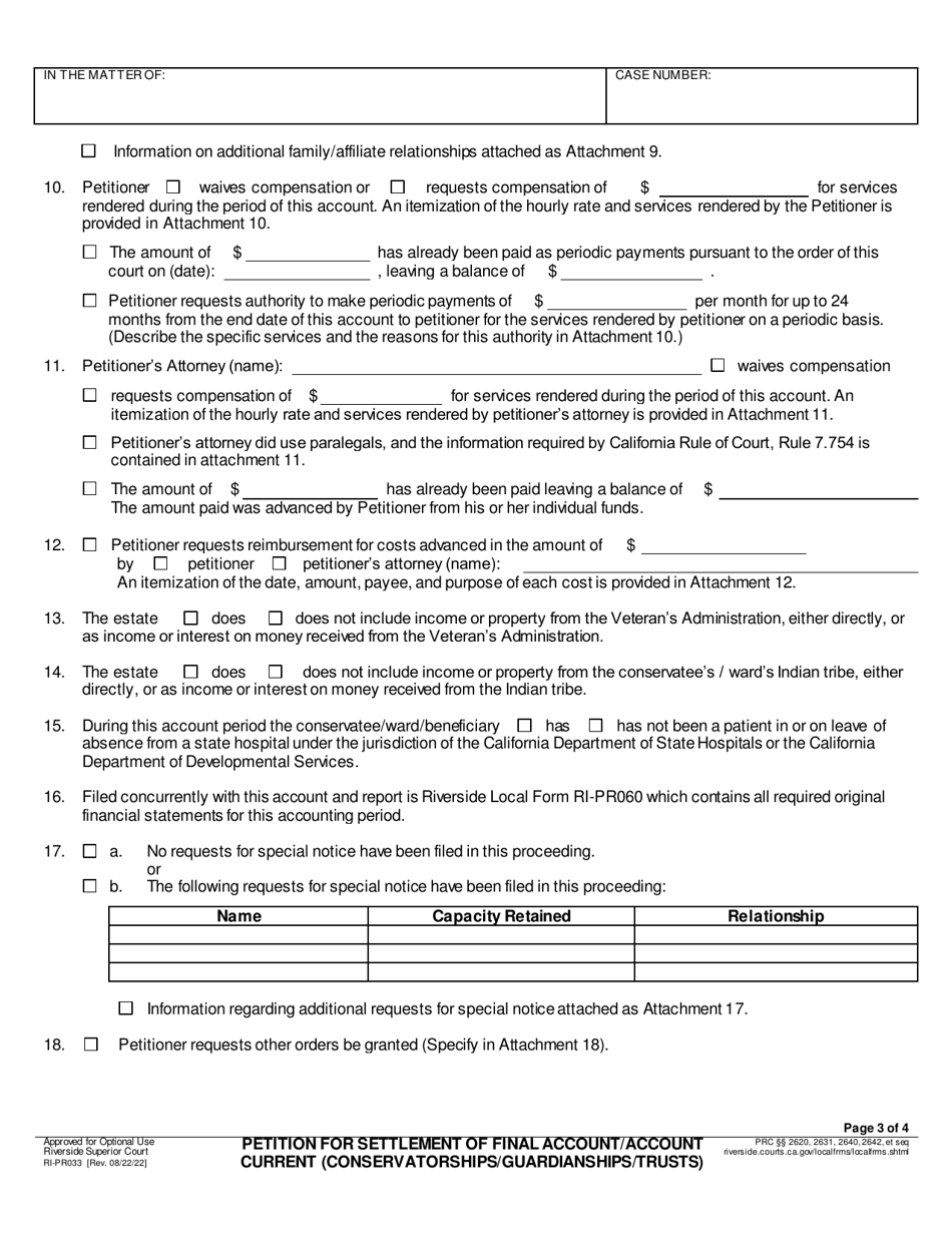 Form RI-PR033 Petition for Settlement of Account - County of Riverside, California, Page 3