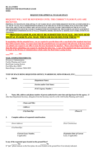 Form RL-2(A) Request for Approval to Lease Space - Louisiana