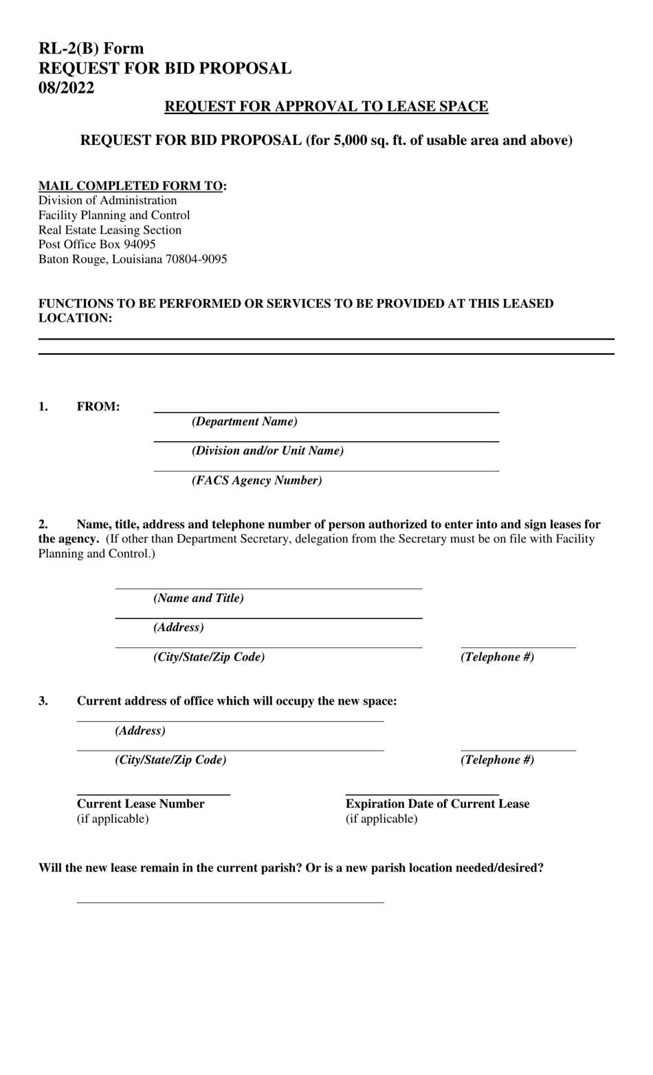 Form RL-2(B) Request for Bid Proposal - Louisiana, Page 1