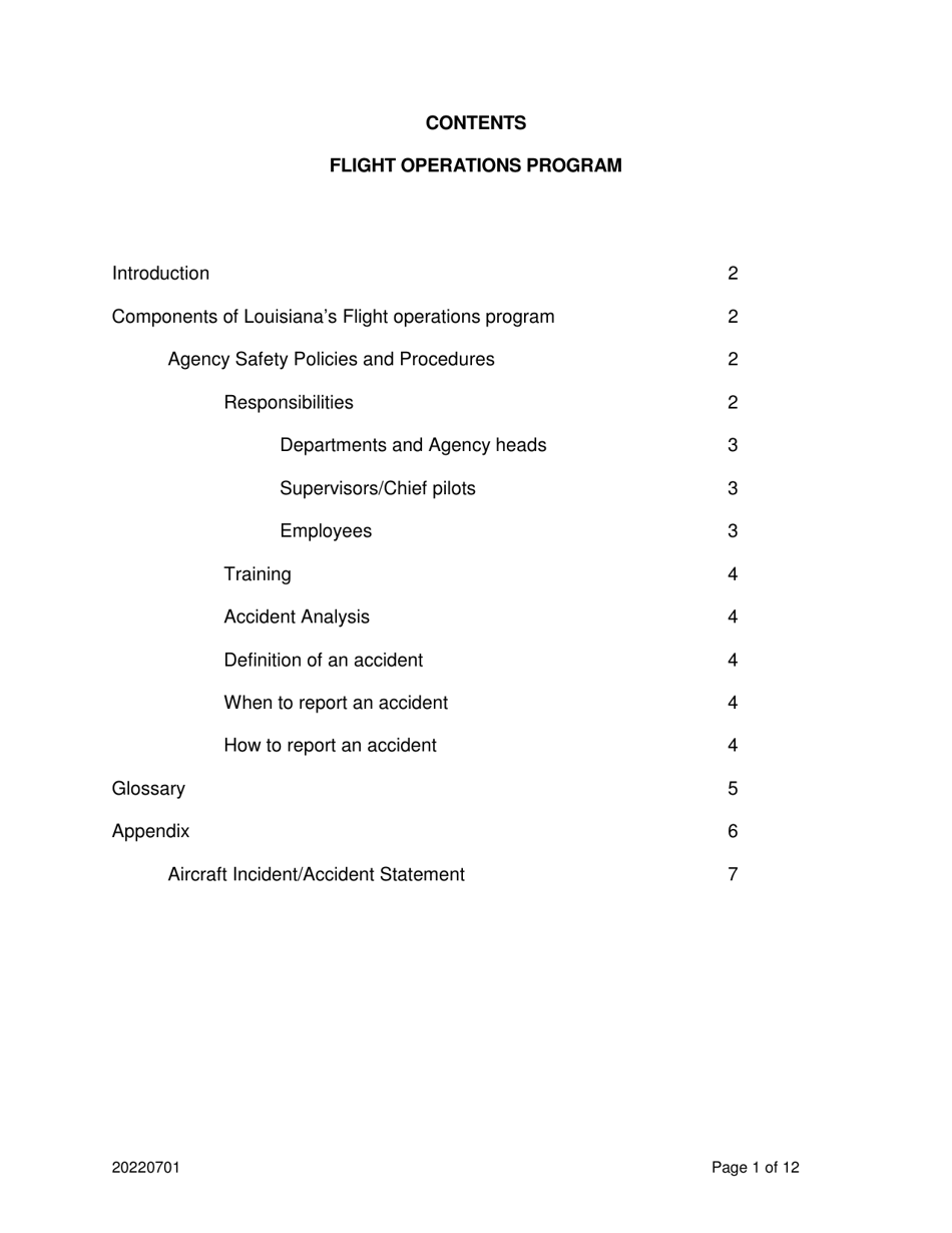 Aircraft Incident / Accident Statement - Flight Operations Program - Louisiana, Page 2