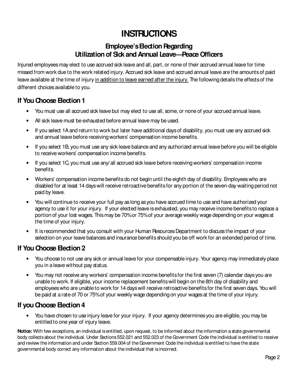 Form SORM-80 Employees Election Regarding Utilization of Sick and Annual Leave - Peace Officers - Texas, Page 2