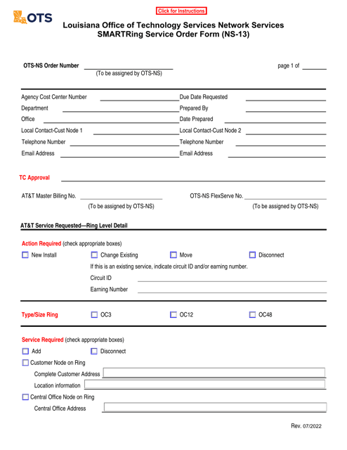 Form NS-13 Smartring Service Order Form - Louisiana