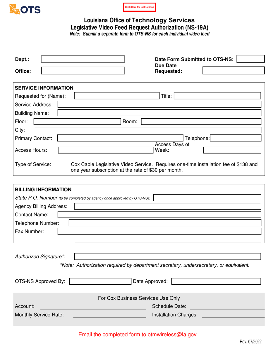 Form Ns 19a Download Fillable Pdf Or Fill Online Legislative Video Feed Request Authorization 7848