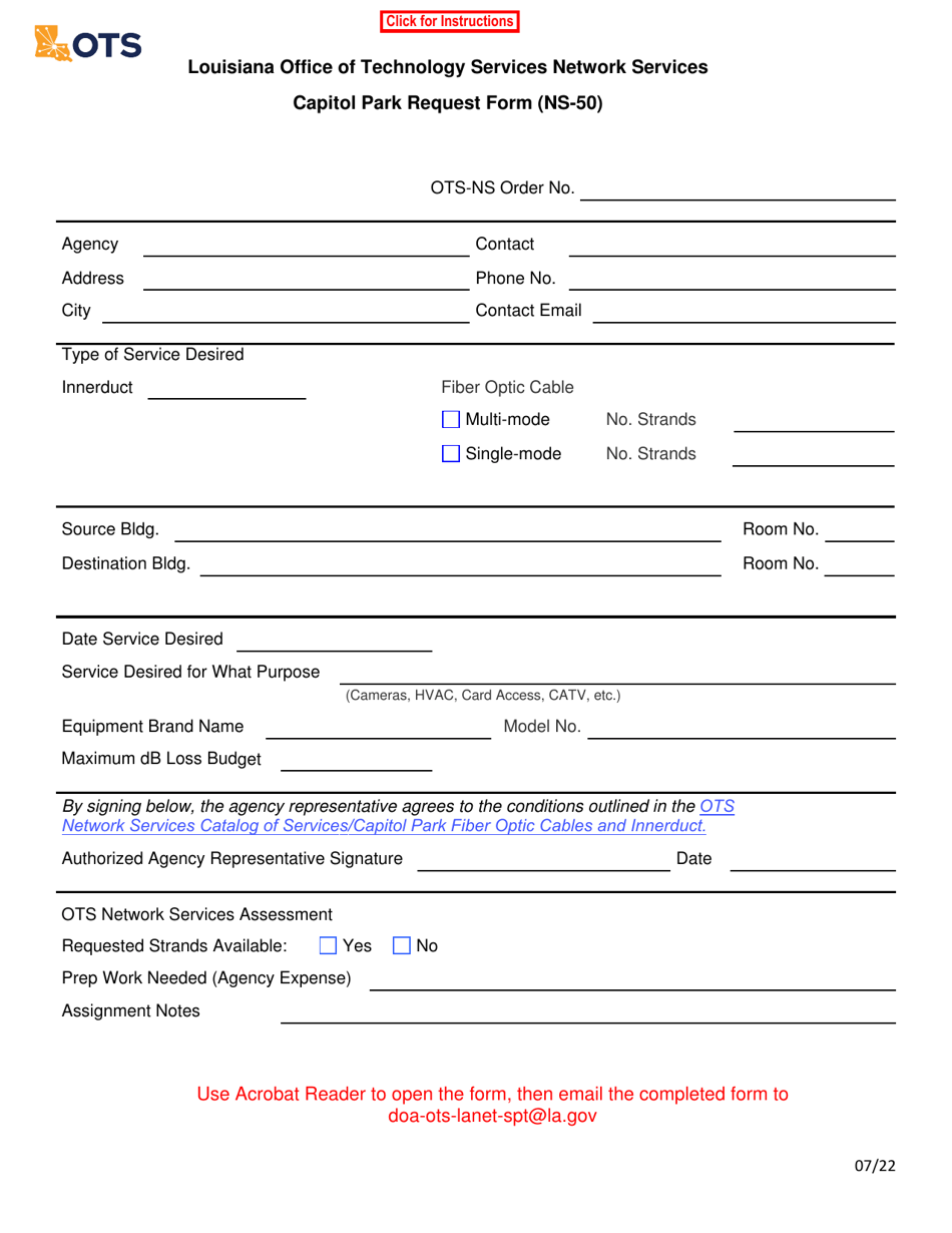 Form NS-50 Capitol Park Request Form - Louisiana, Page 1