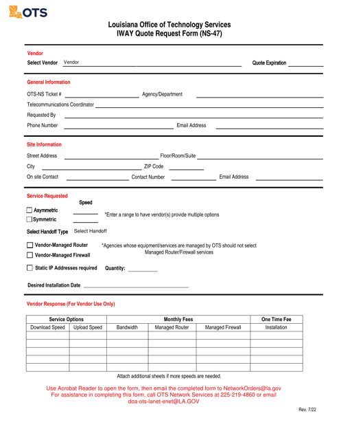 Form NS-47 Iway Quote Request Form - Louisiana