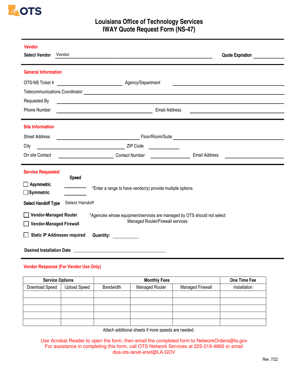 Form NS-47 Iway Quote Request Form - Louisiana, Page 1