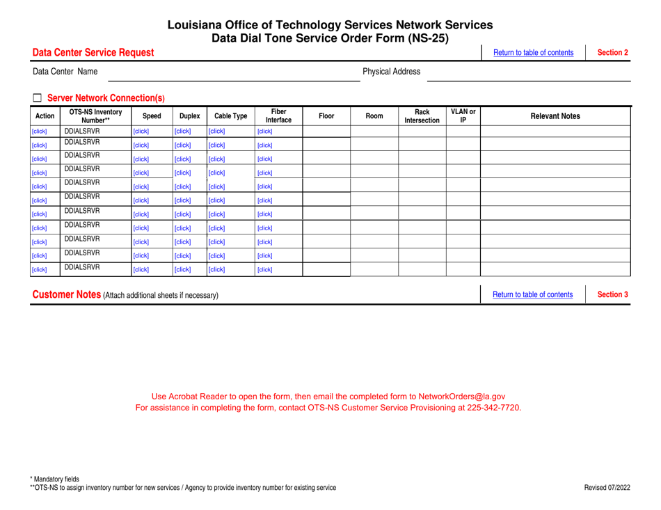 Form NS-25 Data Dial Tone Service Order Form - Louisiana, Page 3