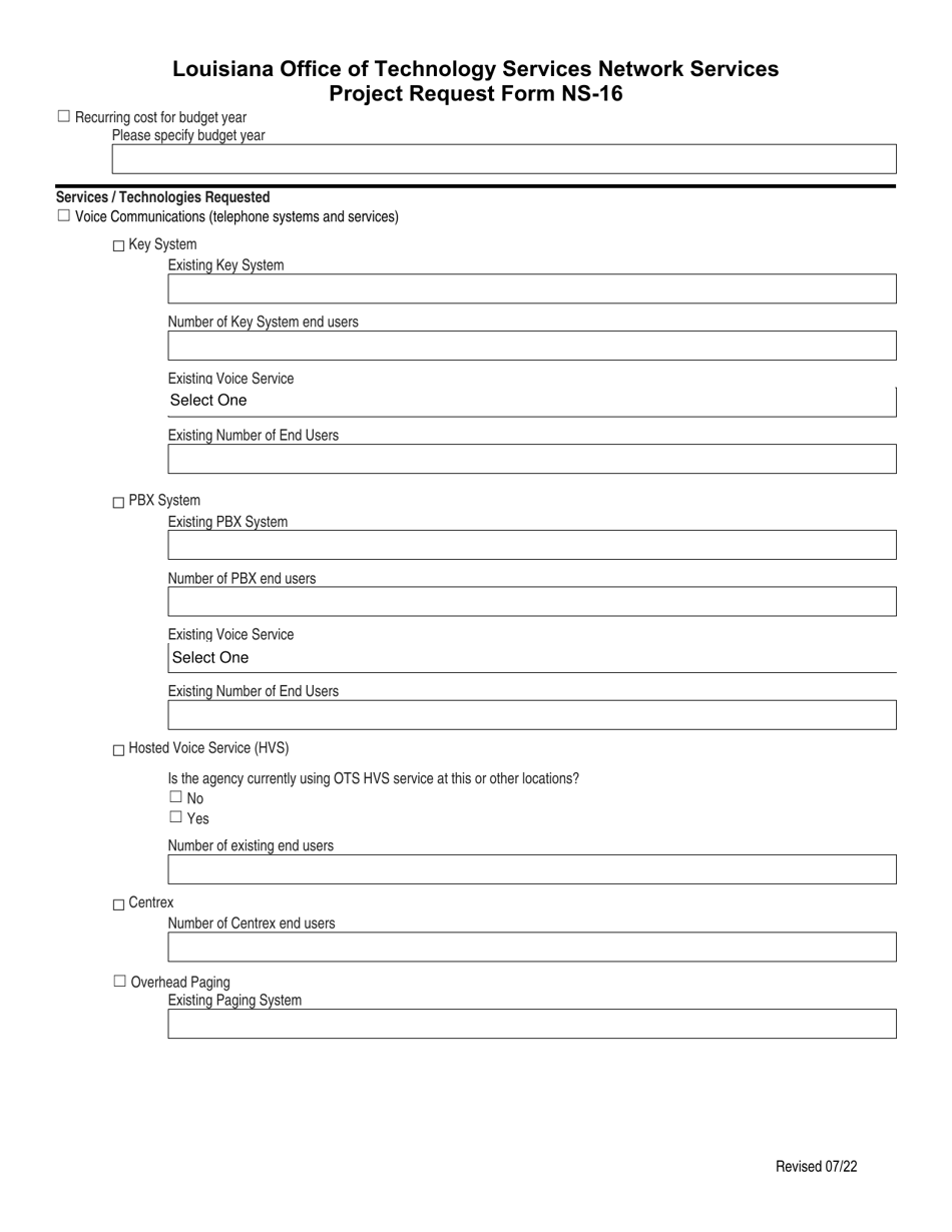 Form NS-16 Project Request Form - Louisiana, Page 3