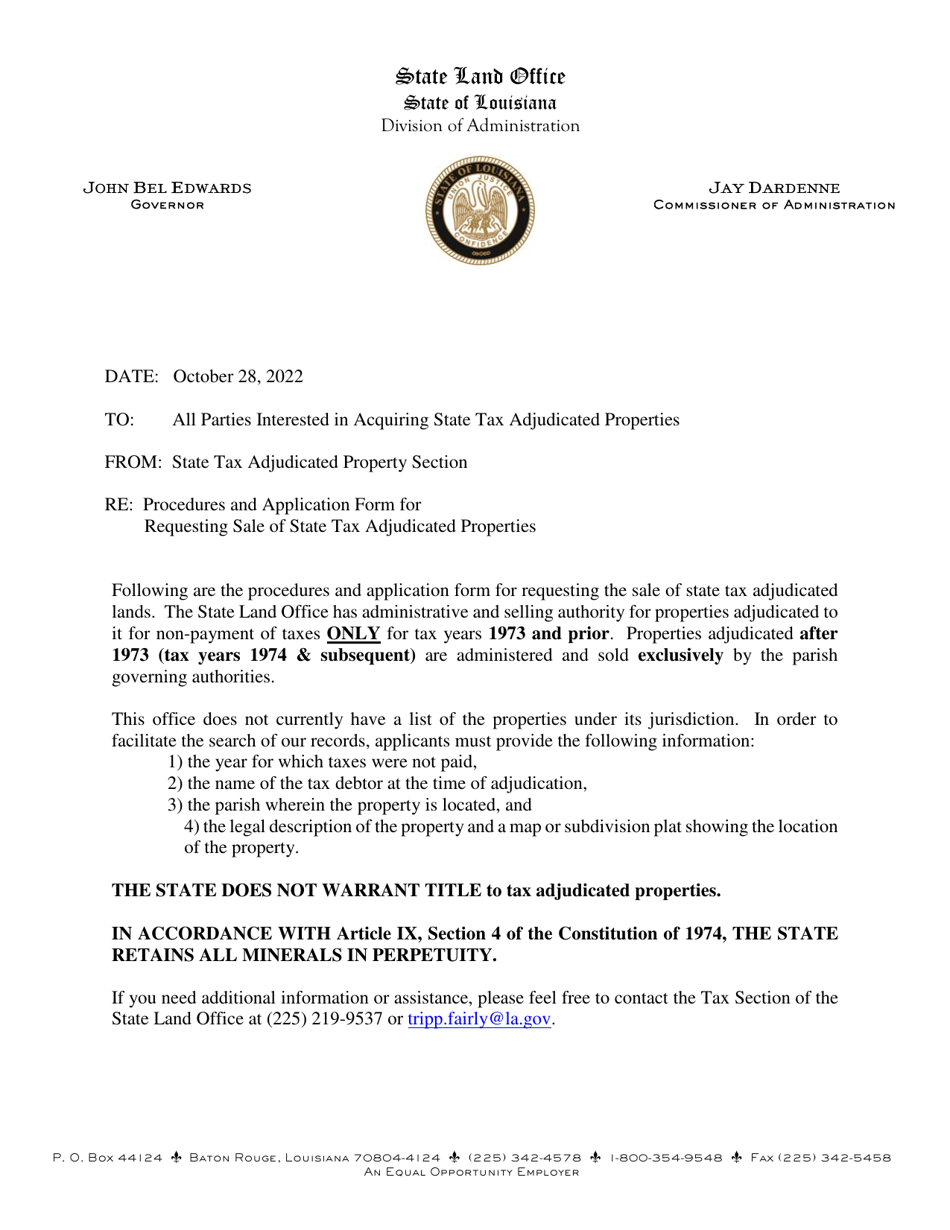 Tax Land Sale Procedures and Request Form - Louisiana, Page 1