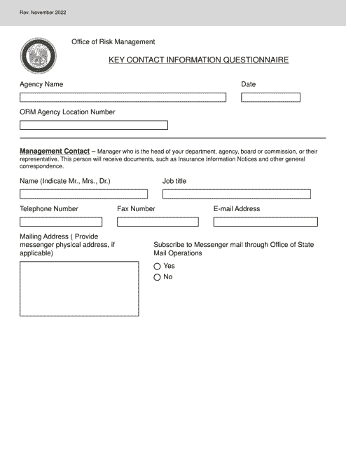 Key Contact Information Questionnaire - Louisiana Download Pdf