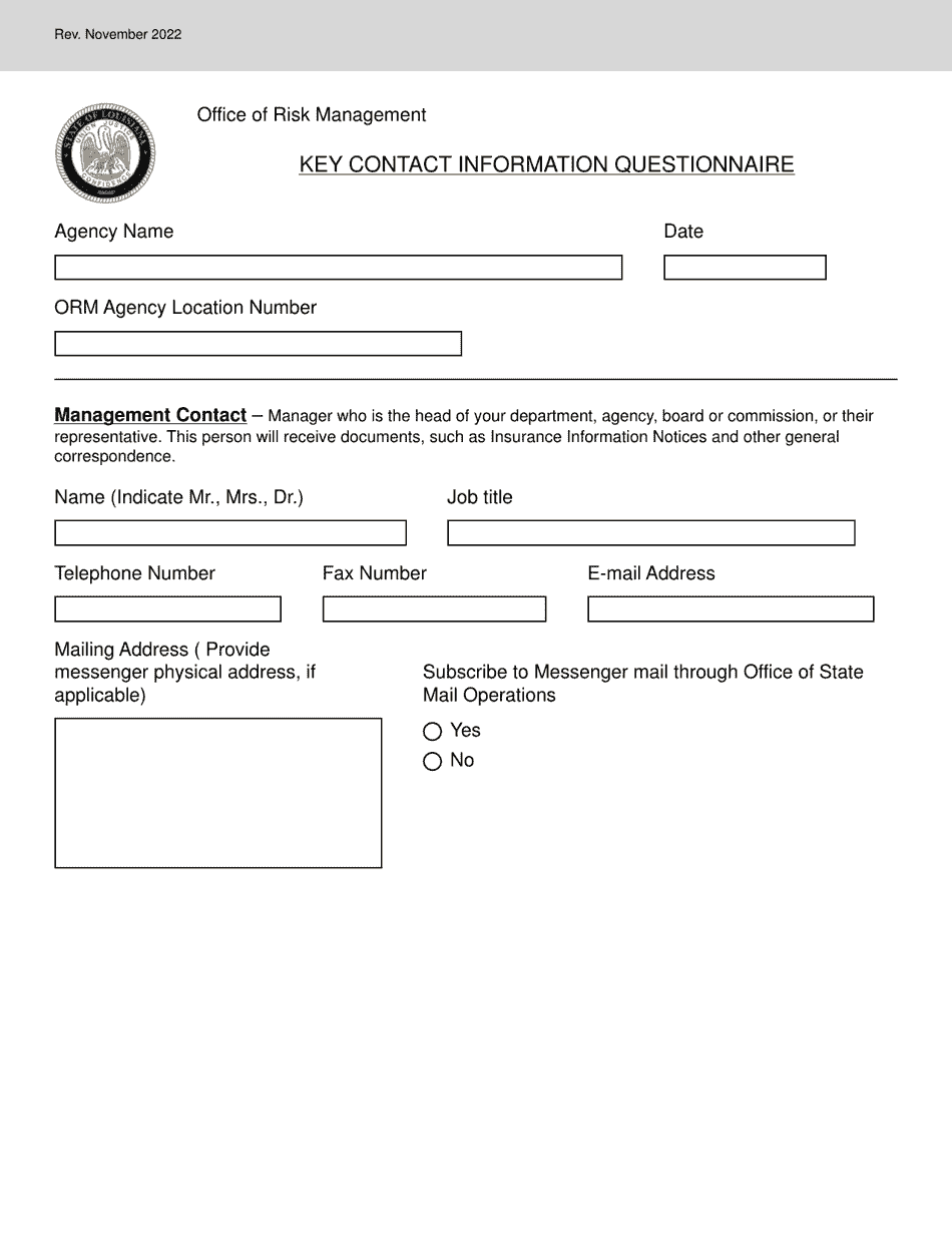 Key Contact Information Questionnaire - Louisiana, Page 1