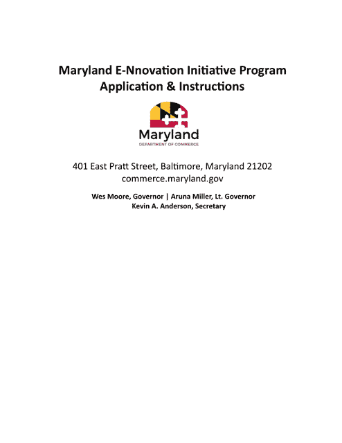 Application for Allocation of Matching Funds - Maryland E-Nnovation Initiative Program - Maryland Download Pdf