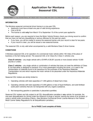 Document preview: Form 20-1901 Application for Montana Seasonal Cdl - Montana