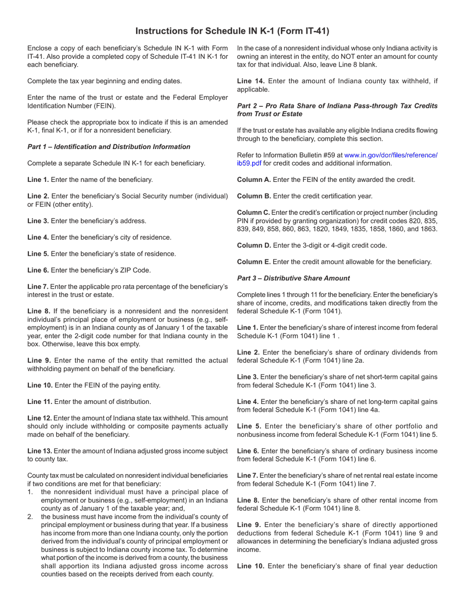 Form IT-41 (State Form 55891) Schedule IN K-1 Beneficiarys Share of Indiana Adjusted Gross Income, Deductions, Modifications, and Credits - Indiana, Page 3