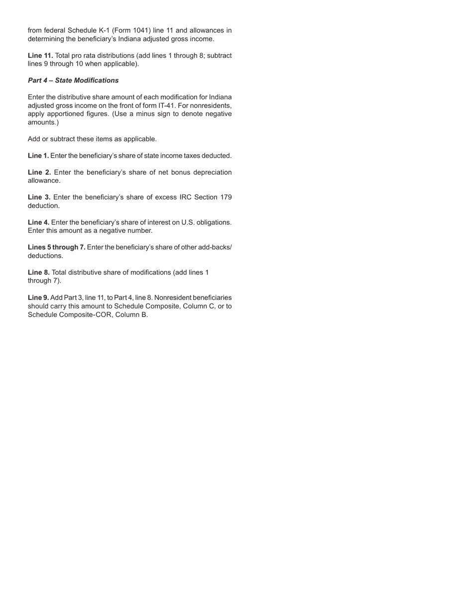 Form IT-41 (State Form 55891) Schedule IN K-1 Beneficiarys Share of Indiana Adjusted Gross Income, Deductions, Modifications, and Credits - Indiana, Page 4