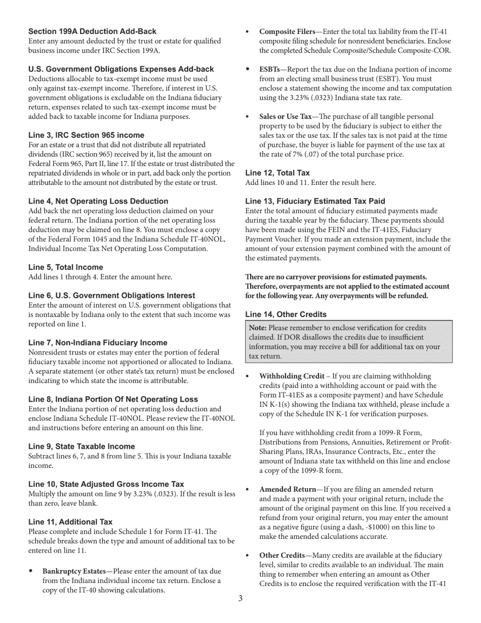 Form IT-41 (State Form 11458) Fiduciary Income Tax Return - Indiana, Page 5
