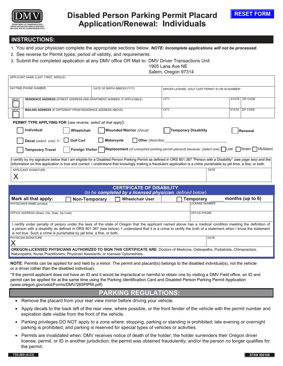 Form 735265 Download Fillable PDF or Fill Online Disabled Person