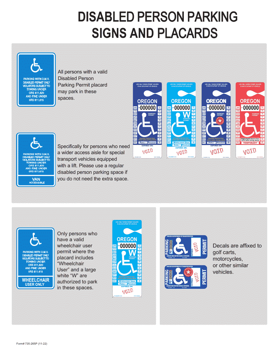 Form 735-265 Disabled Person Parking Permit Placard Application / Renewal - Individuals - Oregon, Page 3
