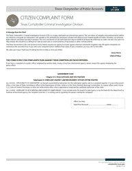 Document preview: Form 00-866 Citizen Complaint Form - Texas