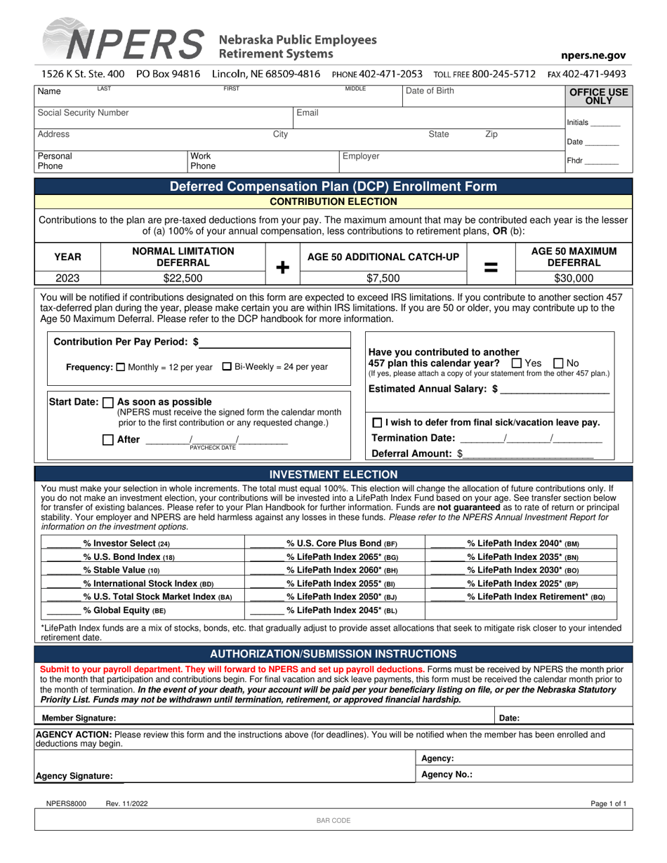 Form NPERS8000 Download Fillable PDF Or Fill Online Deferred ...