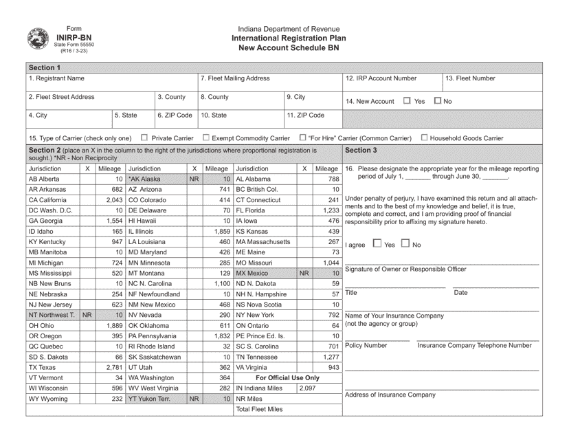Form INIRP-BN (State Form 55550) Schedule BN  Printable Pdf