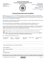 Document preview: Form DOSBDAA Wisconsin Broker-Dealer Activity of Applicant - Wisconsin