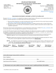 Document preview: Form DOSIAAA Wisconsin Investment Advisory Activity of Applicant - Wisconsin