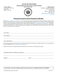 Form DOS200 Wisconsin Investment Adviser Financial Certification - Wisconsin, Page 5