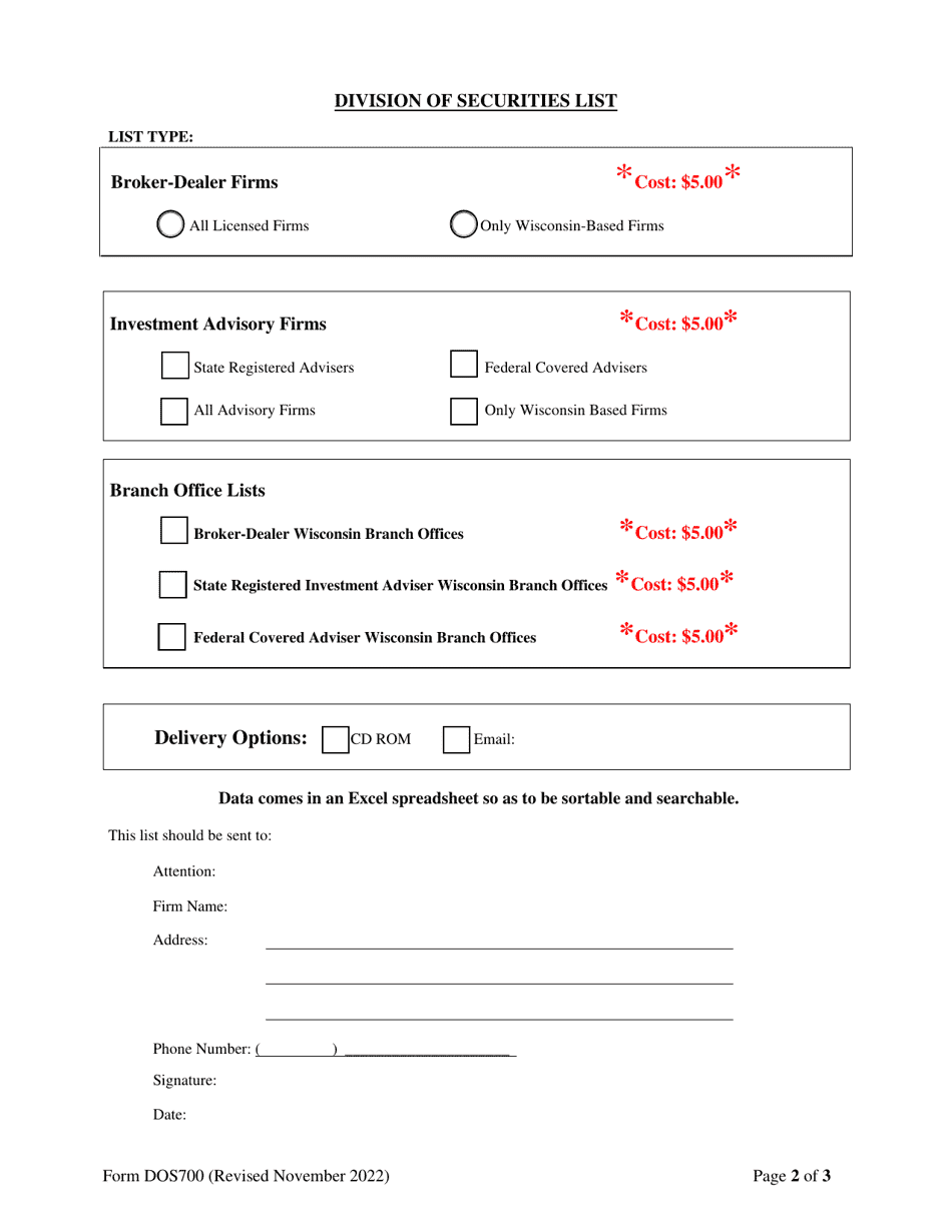 Form DOS700 Request for Registrant List - Wisconsin, Page 2
