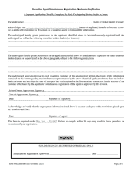 Form DOSASIM Securities Agent Simultaneous Registration Disclosure Application - Wisconsin, Page 2