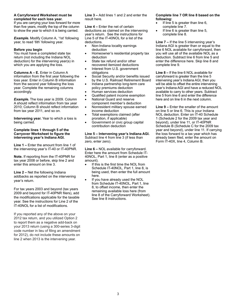 State Form 46004 Schedule IT-40NOL Individual Income Tax Net Operating Loss Computation - Indiana, Page 5