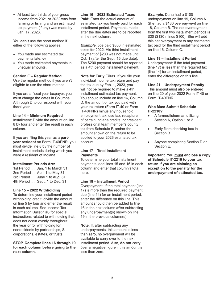 State Form 46002 Schedule IT-2210 Underpayment of Estimated Tax by Individuals - Indiana, Page 4