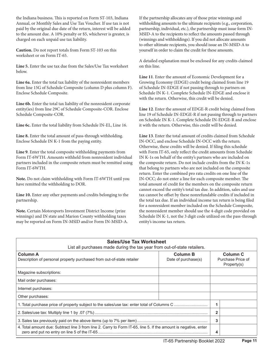 Instructions for Form IT-65, State Form 11800 Schedule COMPOSITE, COMPOSITE-COR, E, IN K-1 - Indiana, Page 11