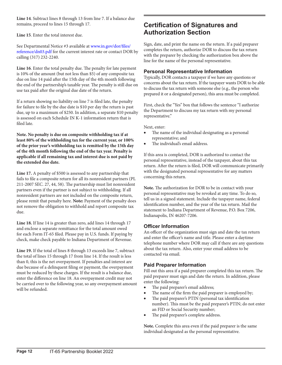 Instructions for Form IT-65, State Form 11800 Schedule COMPOSITE, COMPOSITE-COR, E, IN K-1 - Indiana, Page 12