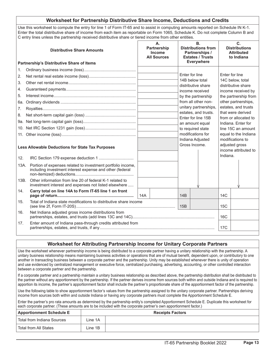 Instructions for Form IT-65, State Form 11800 Schedule COMPOSITE, COMPOSITE-COR, E, IN K-1 - Indiana, Page 13