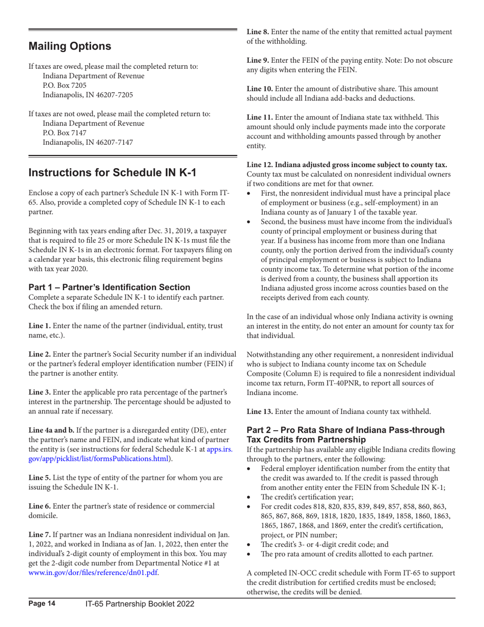 Download Instructions for Form IT65, State Form 11800 Schedule COMPOSITE, COMPOSITECOR, E, IN