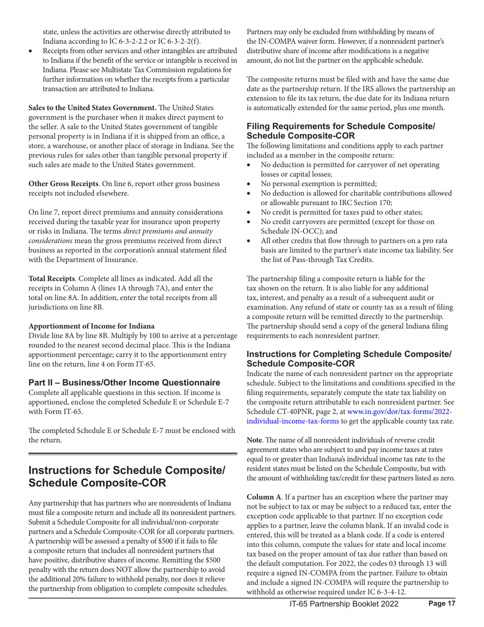 Instructions for Form IT-65, State Form 11800 Schedule COMPOSITE, COMPOSITE-COR, E, IN K-1 - Indiana, Page 17