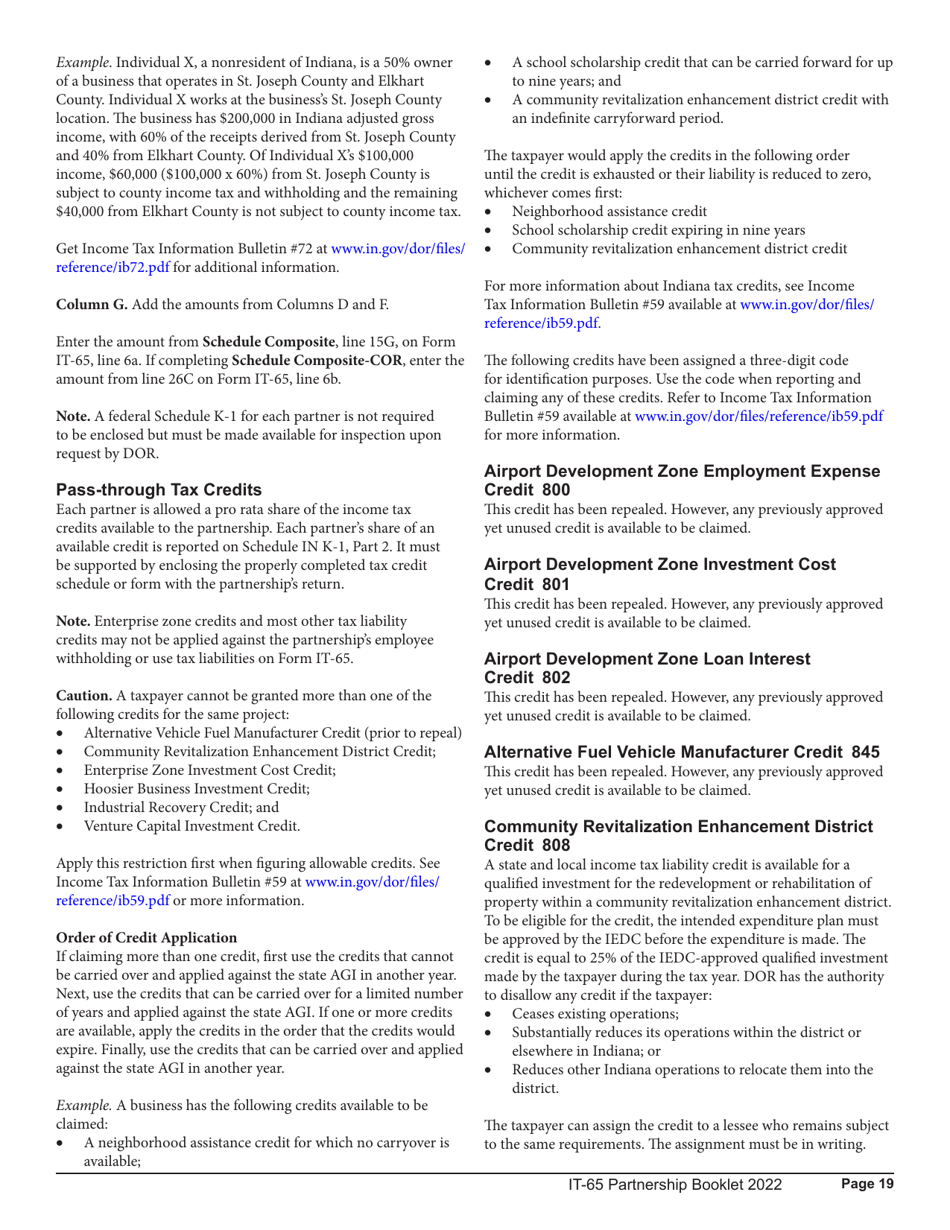 Instructions for Form IT-65, State Form 11800 Schedule COMPOSITE, COMPOSITE-COR, E, IN K-1 - Indiana, Page 19