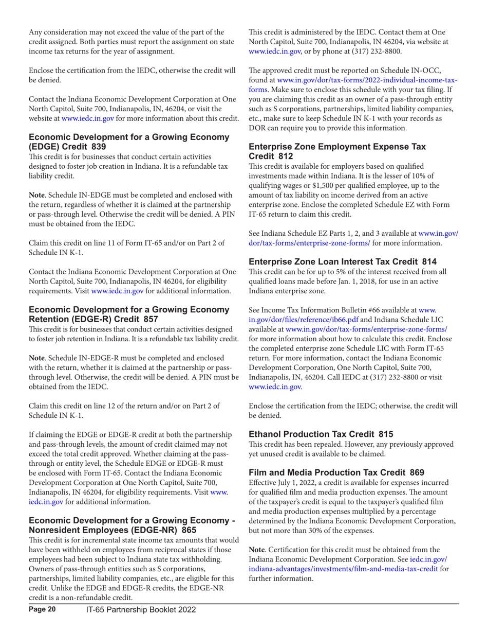 Instructions for Form IT-65, State Form 11800 Schedule COMPOSITE, COMPOSITE-COR, E, IN K-1 - Indiana, Page 20